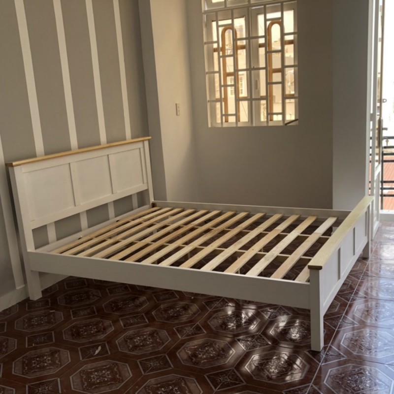 Giường ngủ gỗ thông màu trắng 1m6x2m - 1m8x2m