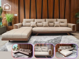 Sofa phòng khách chữ L gỗ sồi đẹp NTVT033