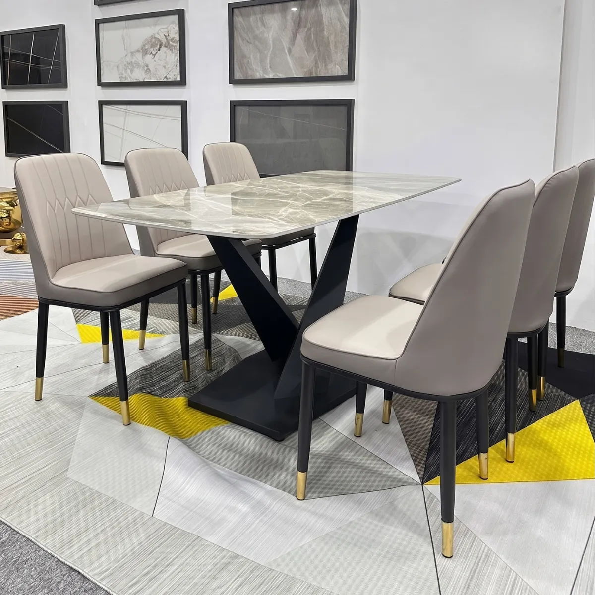 Bàn ăn mặt đá ceramic 6 ghế Adora Monet