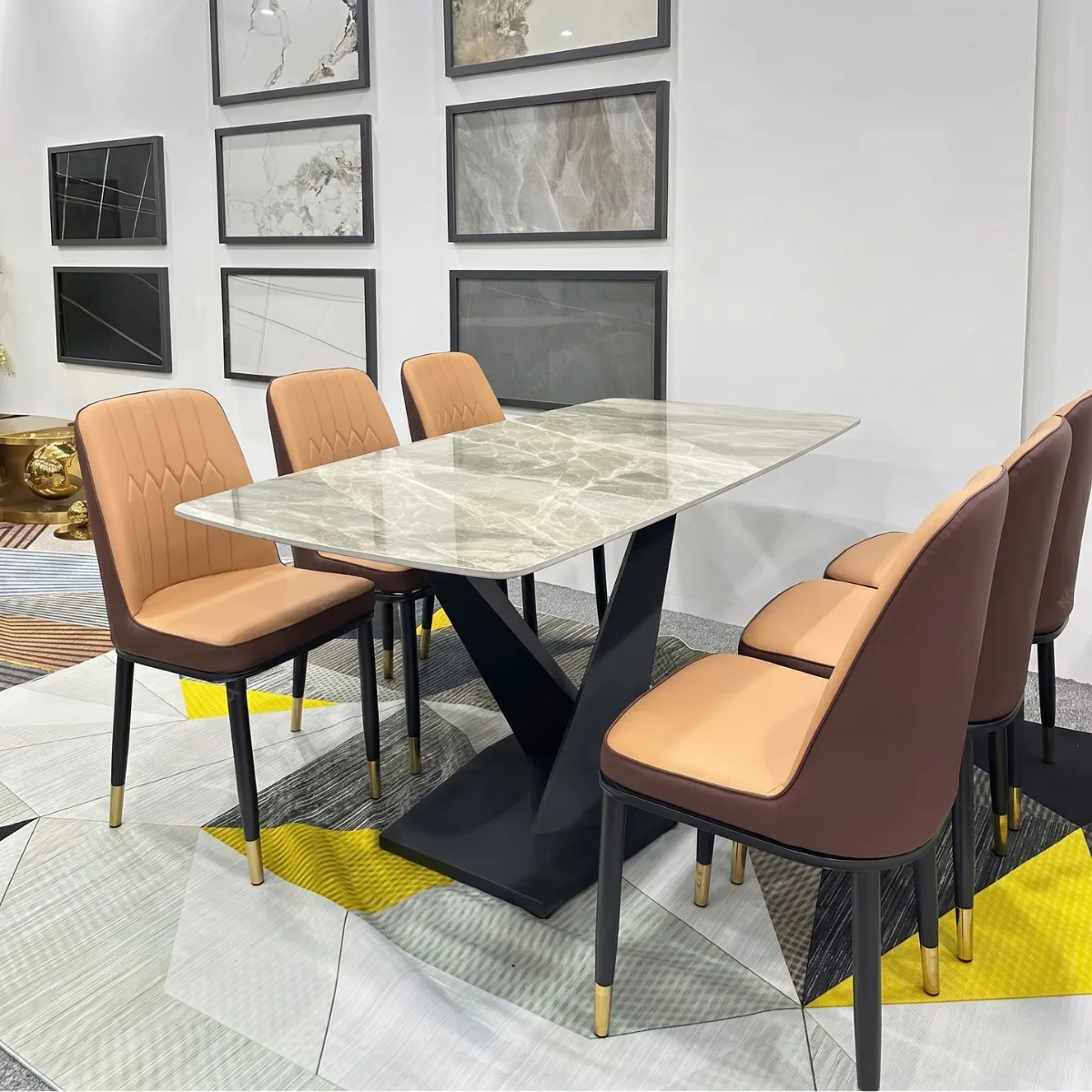 Bàn ăn mặt đá ceramic 6 ghế Adora Monet