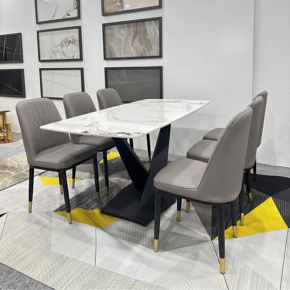Bàn ăn mặt đá ceramic 6 ghế Adora Monet