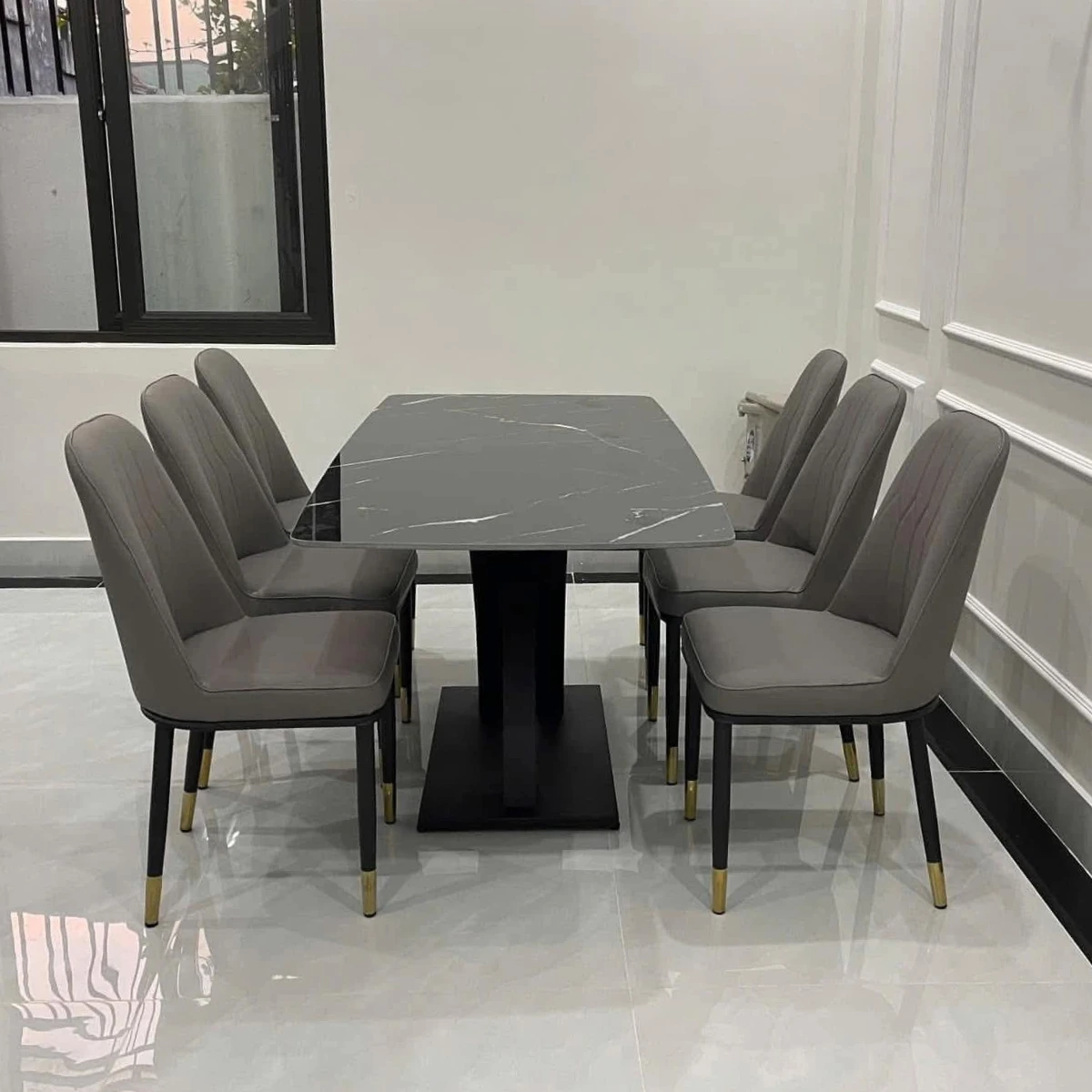 Bàn ăn mặt đá ceramic 6 ghế Adora Monet