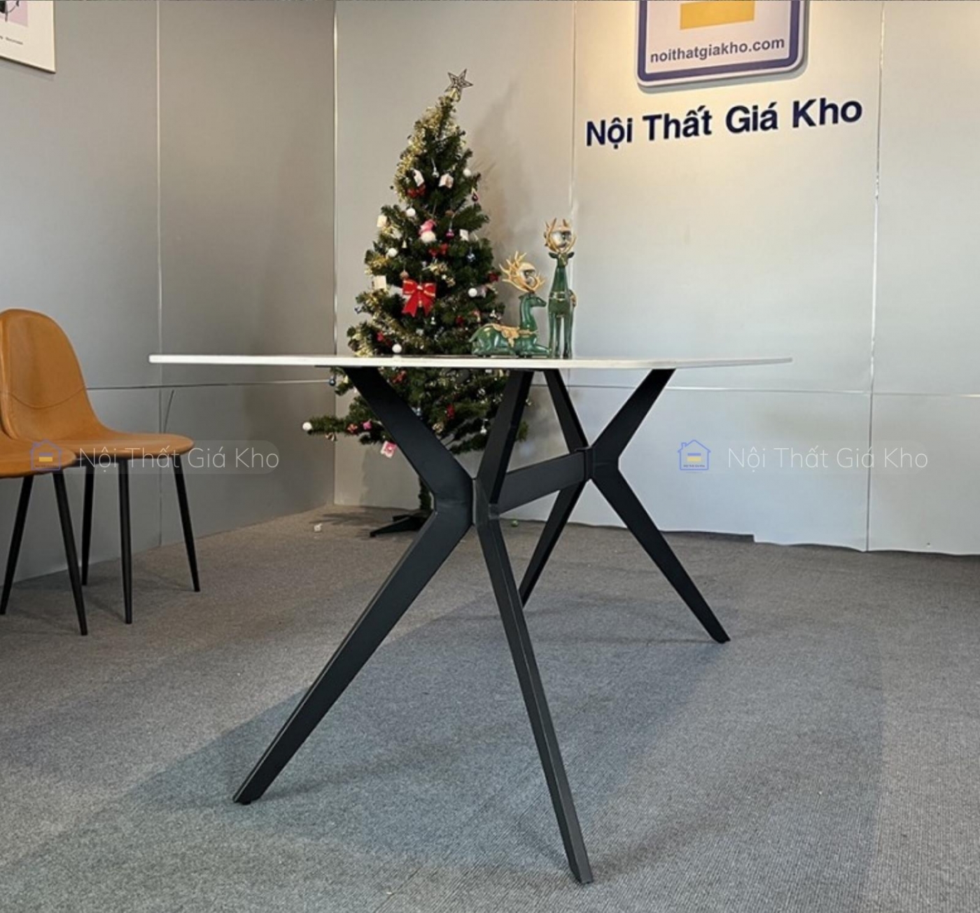 Bàn ăn mặt đá Ceramic bóng chân chữ H