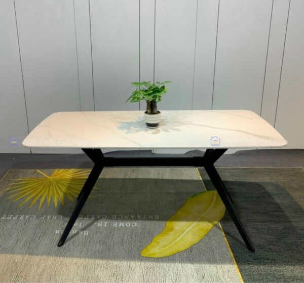 Bàn ăn mặt đá Ceramic bóng chân chữ H