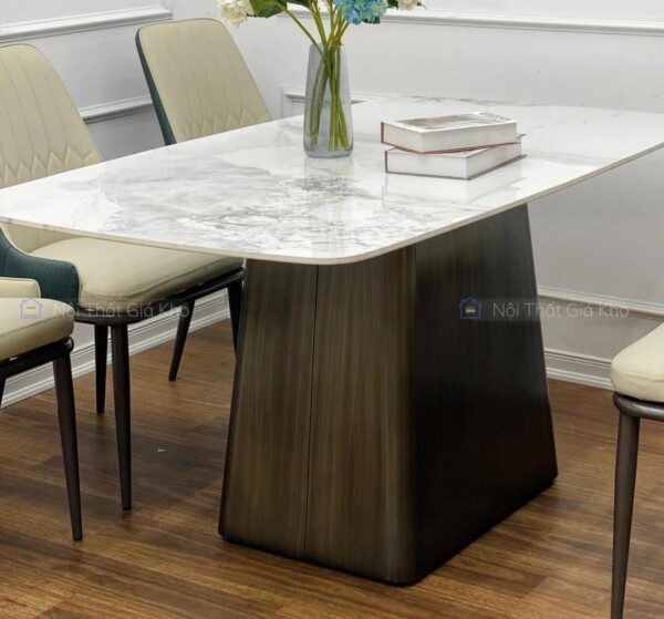 Bàn ăn mặt đá Ceramic bóng chân hình thang