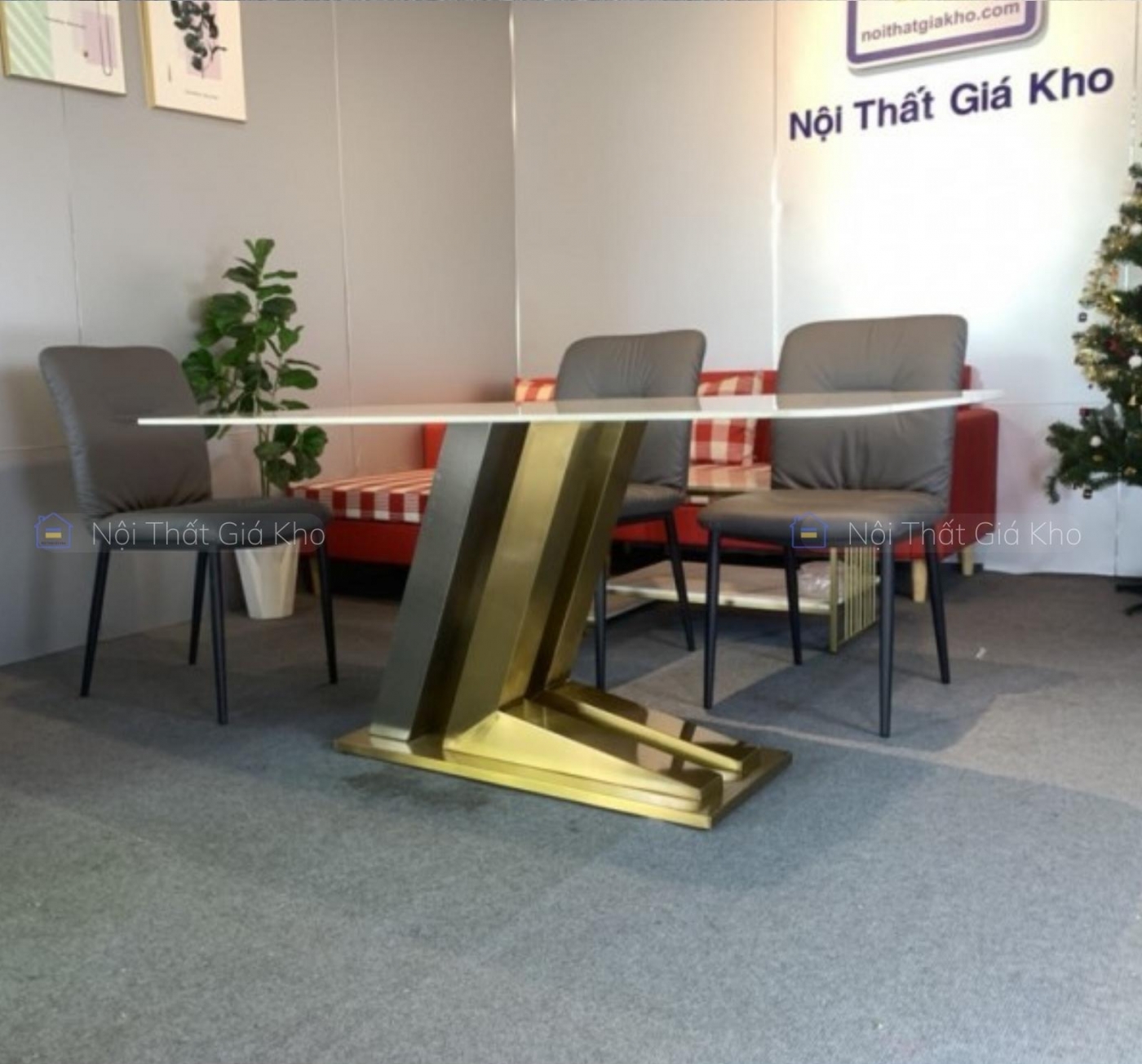 Bàn ăn mặt đá Ceramic bóng chân inox nhập khẩu