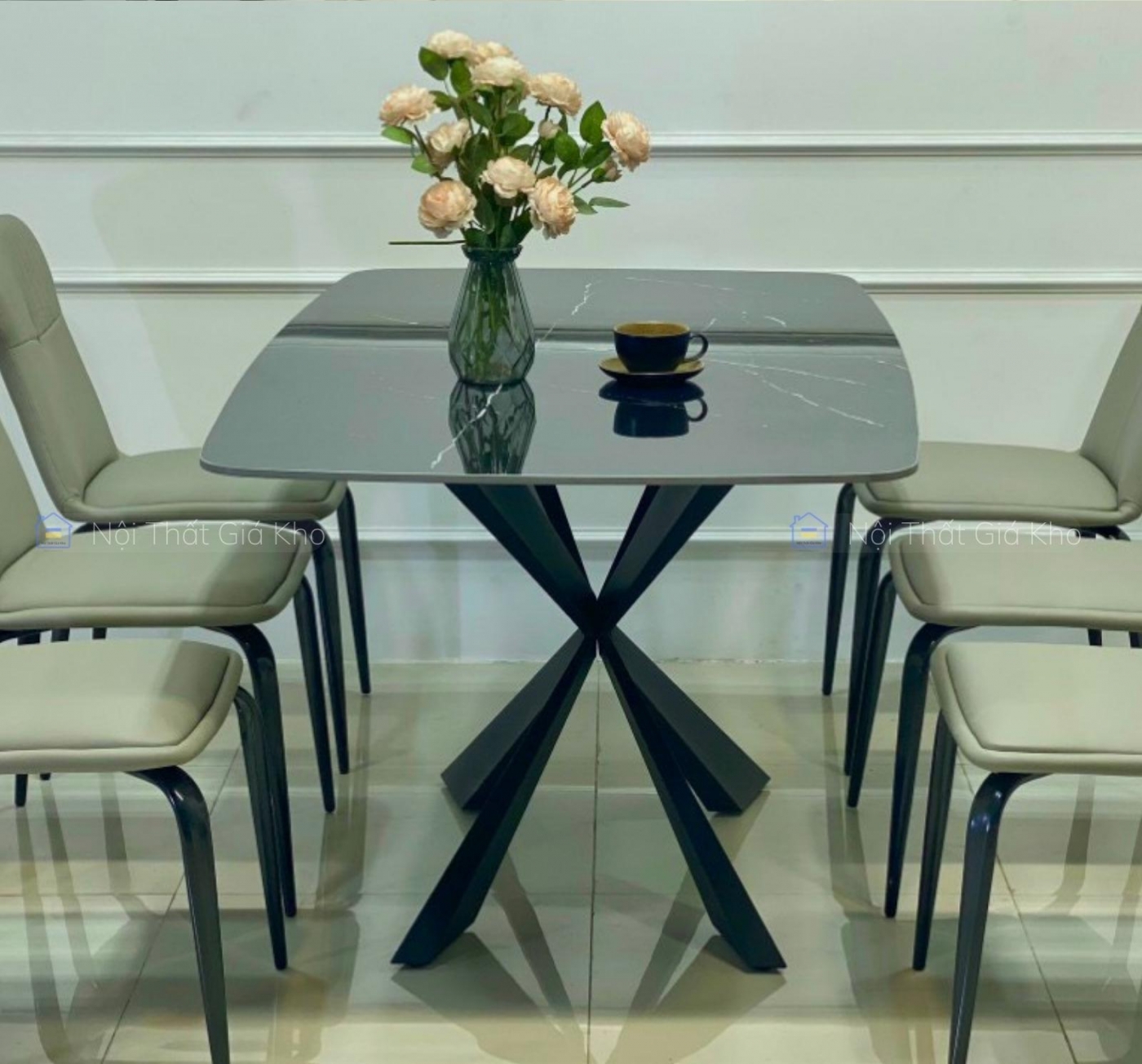 Bàn ăn mặt đá Ceramic bóng chống ố vàng, trầy xước