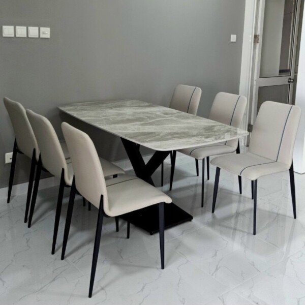Bàn ăn mặt đá ceramic bóng kèm ghế Vertical