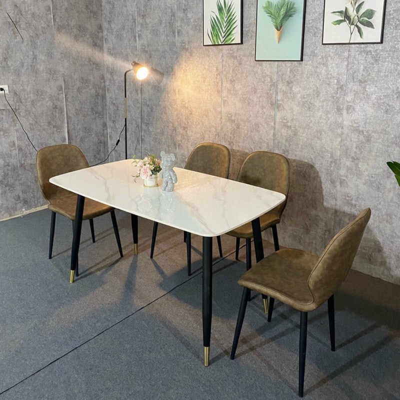 Bàn ăn mặt đá Ceramic bóng kết hợp ghế Nordic