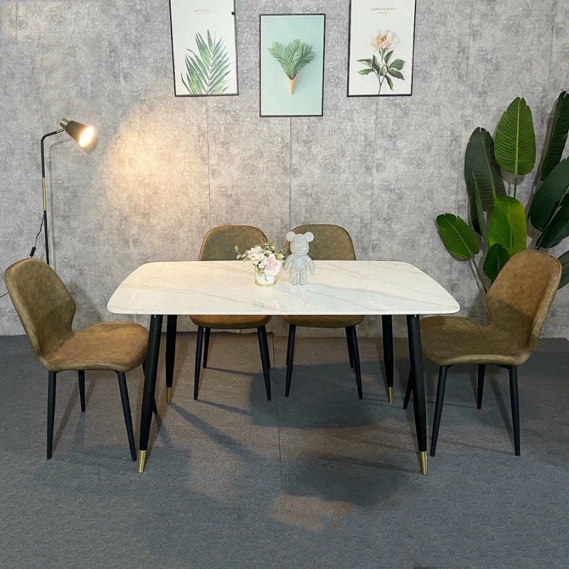 Bàn ăn mặt đá Ceramic bóng kết hợp ghế Nordic