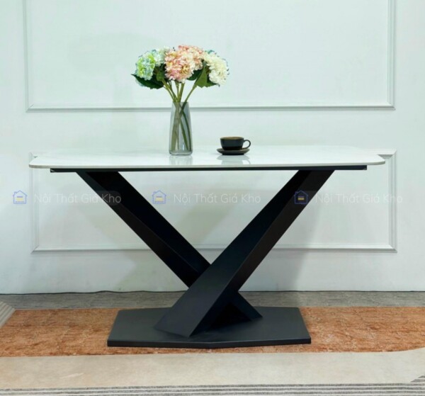 Bàn ăn mặt đá Ceramic chân chéo chữ X