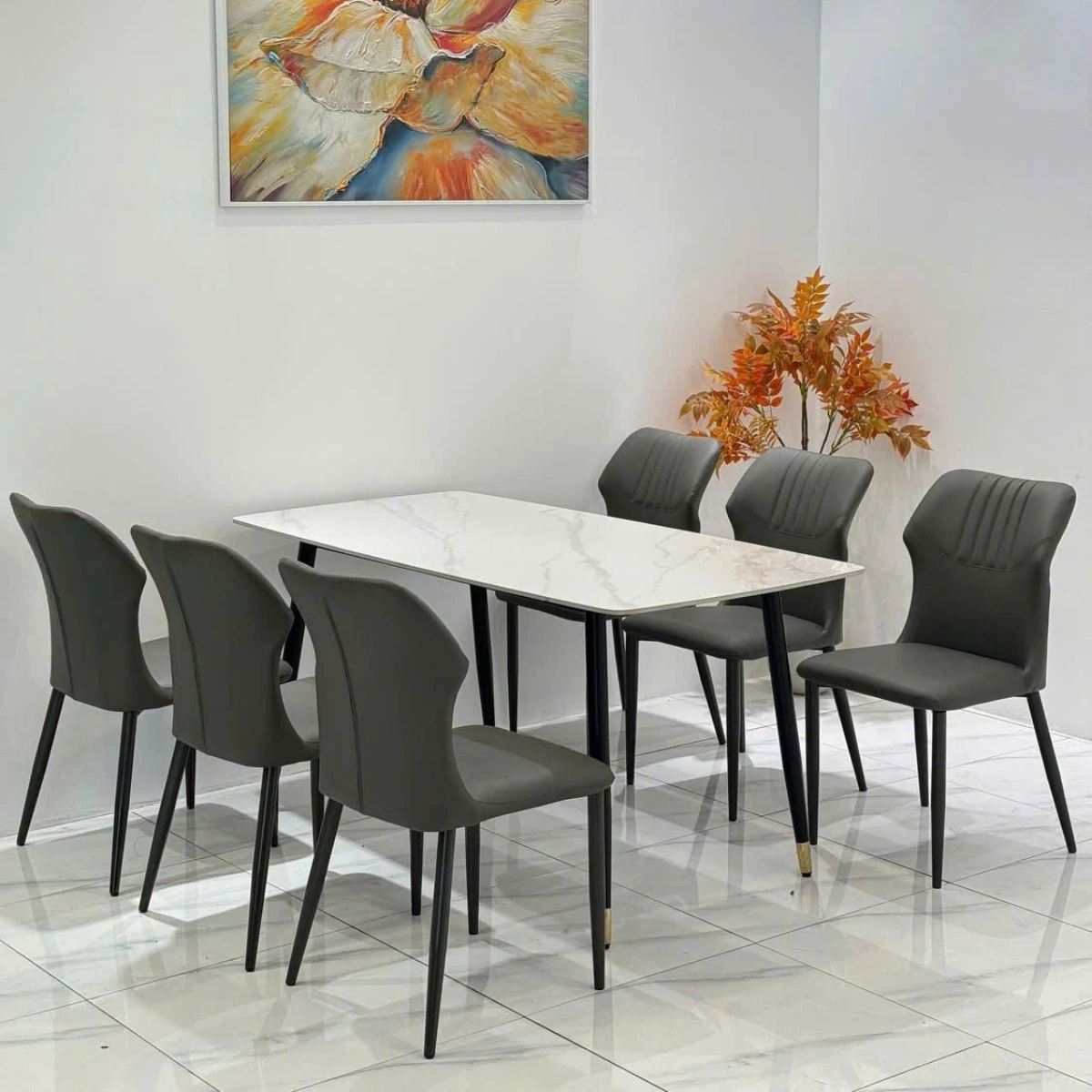 Bàn ăn mặt đá ceramic chân côn 4 ghế Cozy