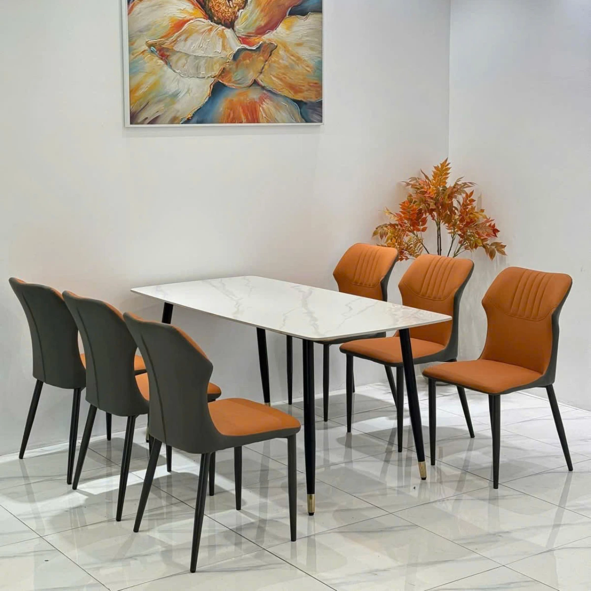 Bàn ăn mặt đá ceramic chân côn 4 ghế Cozy