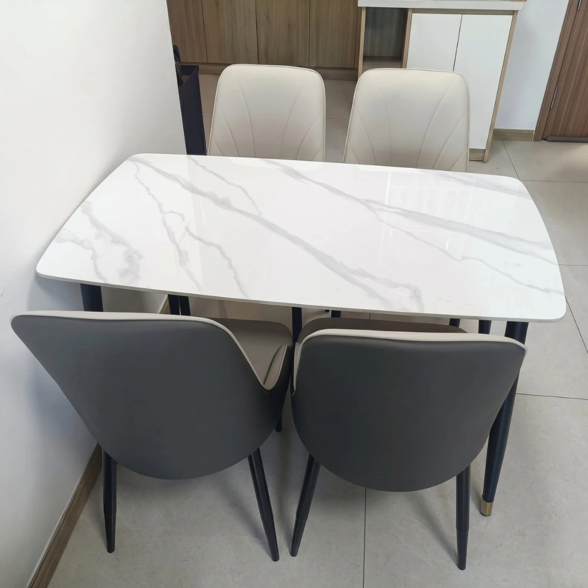 Bàn ăn mặt đá ceramic chân côn 4 ghế Pamper