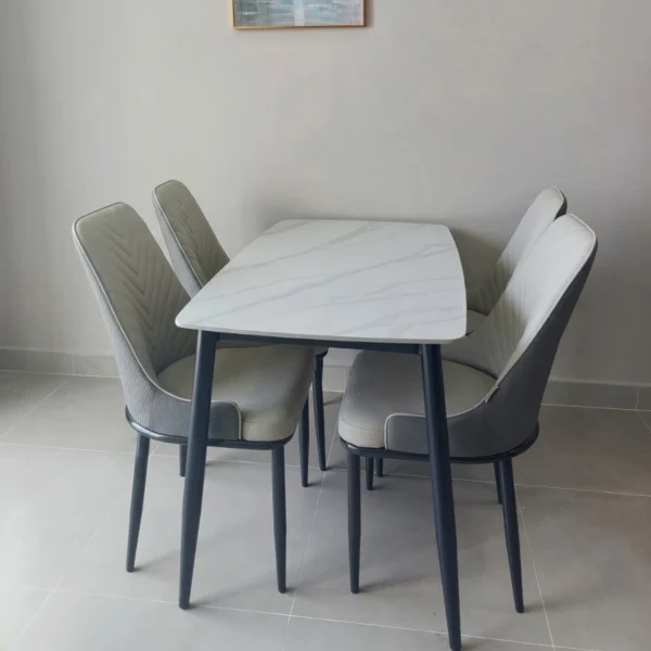 Bàn ăn mặt đá ceramic chân côn 4 ghế Spine