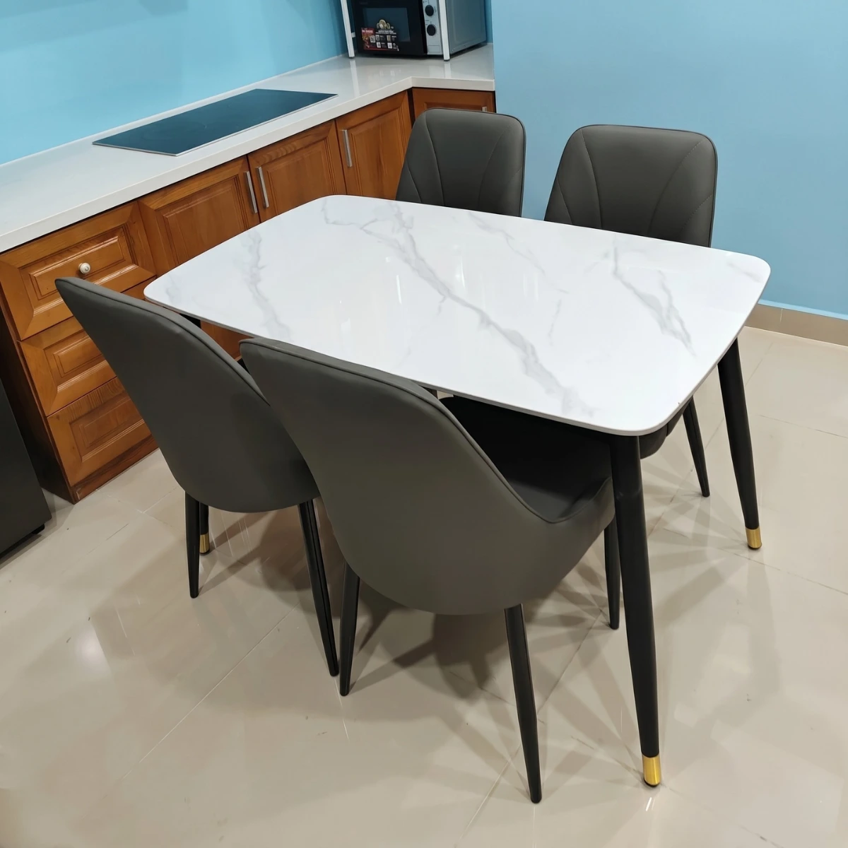 Bàn ăn mặt đá ceramic chân côn 6 ghế Pamper
