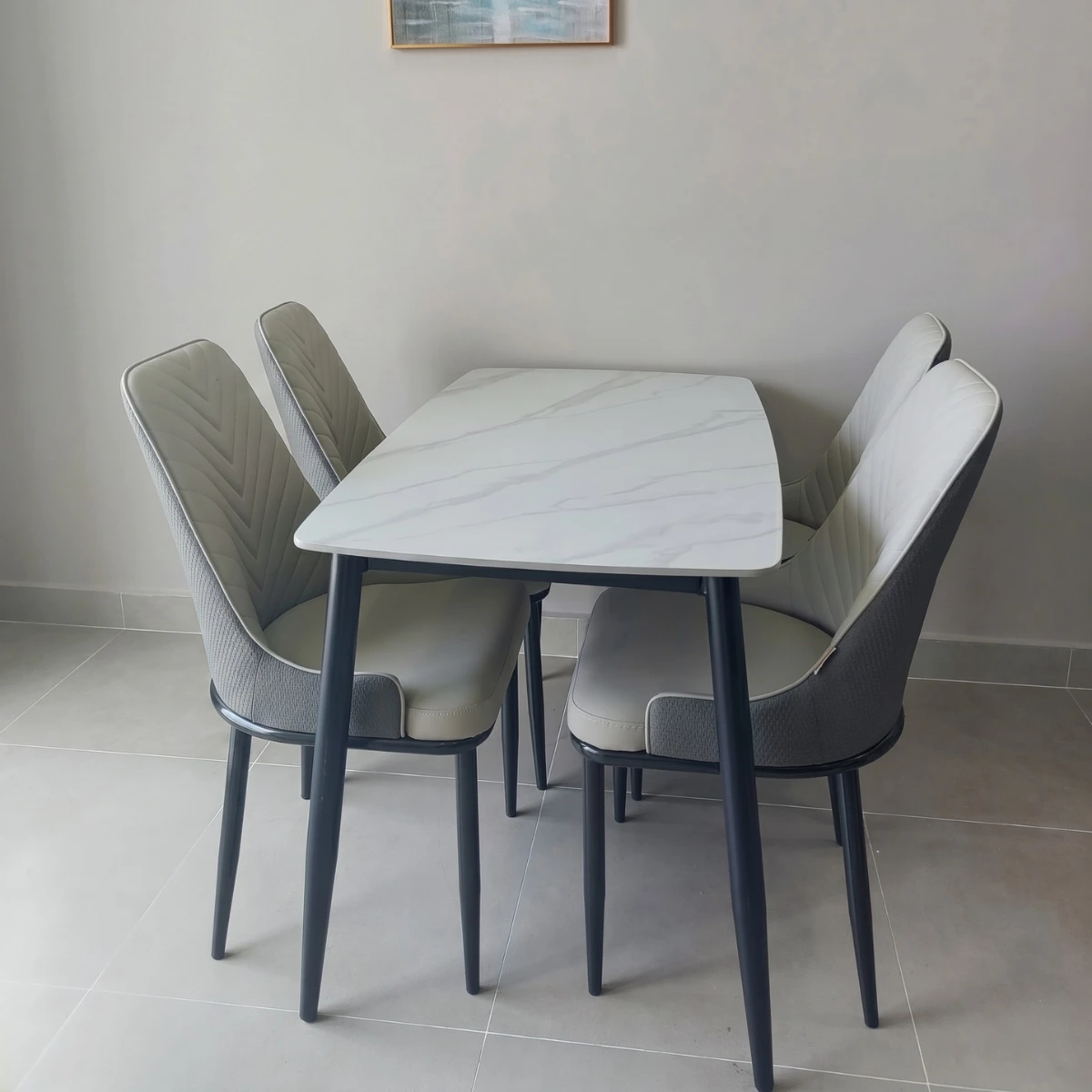 Bàn ăn mặt đá ceramic chân côn 6 ghế Spine