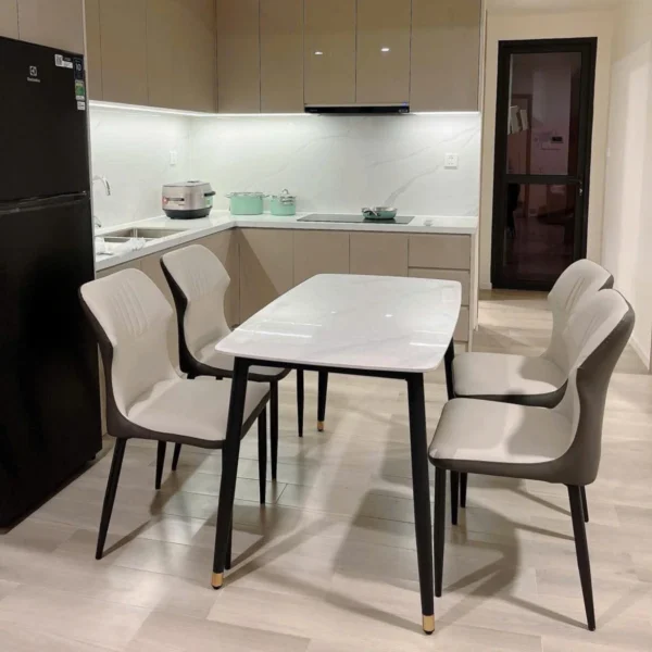 Bàn ăn mặt đá ceramic chân côn 8 ghế Cozy