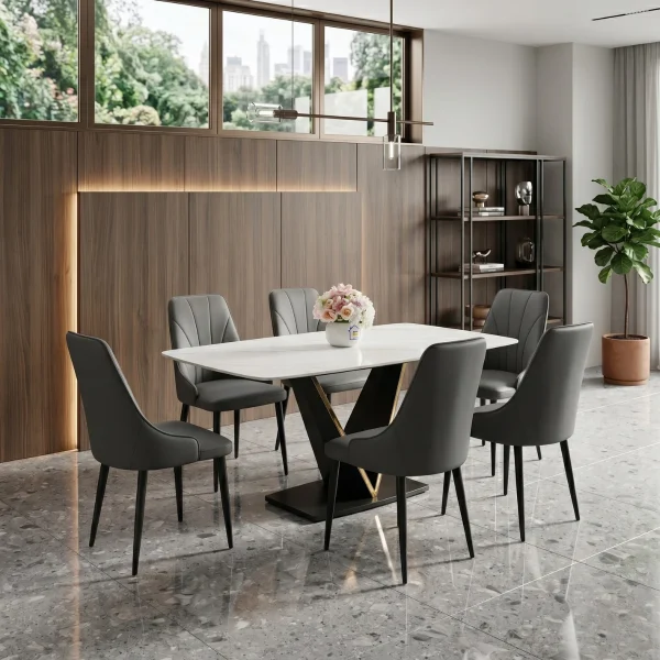 Bàn ăn mặt đá ceramic chân V Adora Pamper