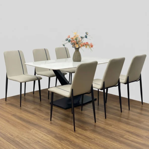Bàn ăn mặt đá ceramic chân X Adora Vertical