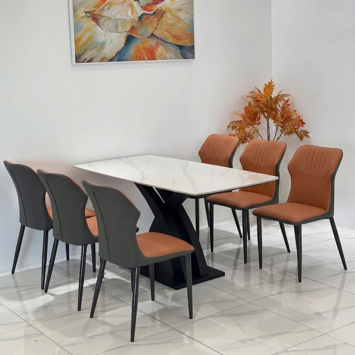 Bàn ăn mặt đá ceramic chân X cong Adora Cozy