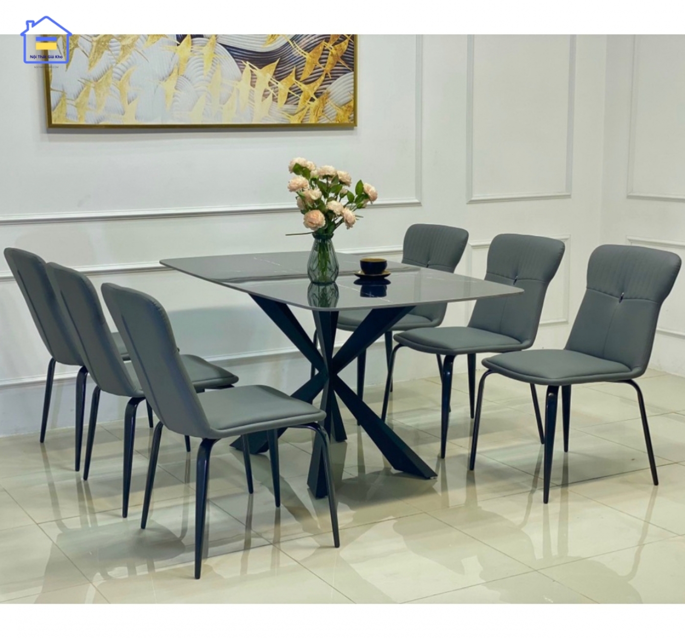Bàn ăn mặt đá Ceramic kèm 6 ghế Ducan