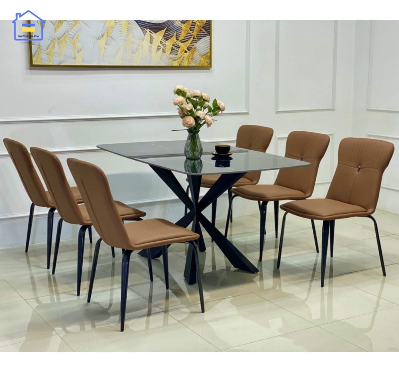 Bàn ăn mặt đá Ceramic kèm 6 ghế Ducan
