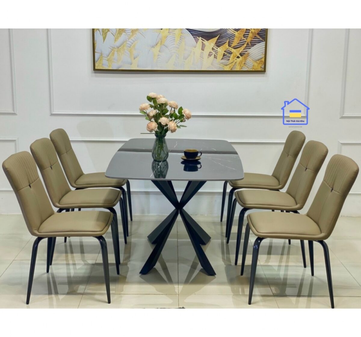 Bàn ăn mặt đá Ceramic kèm 6 ghế Ducan
