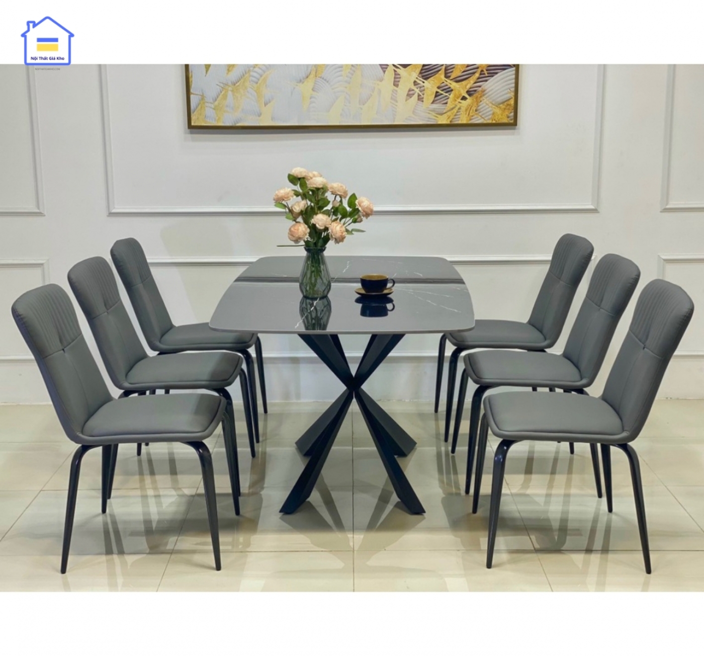 Bàn ăn mặt đá Ceramic kèm 6 ghế Ducan