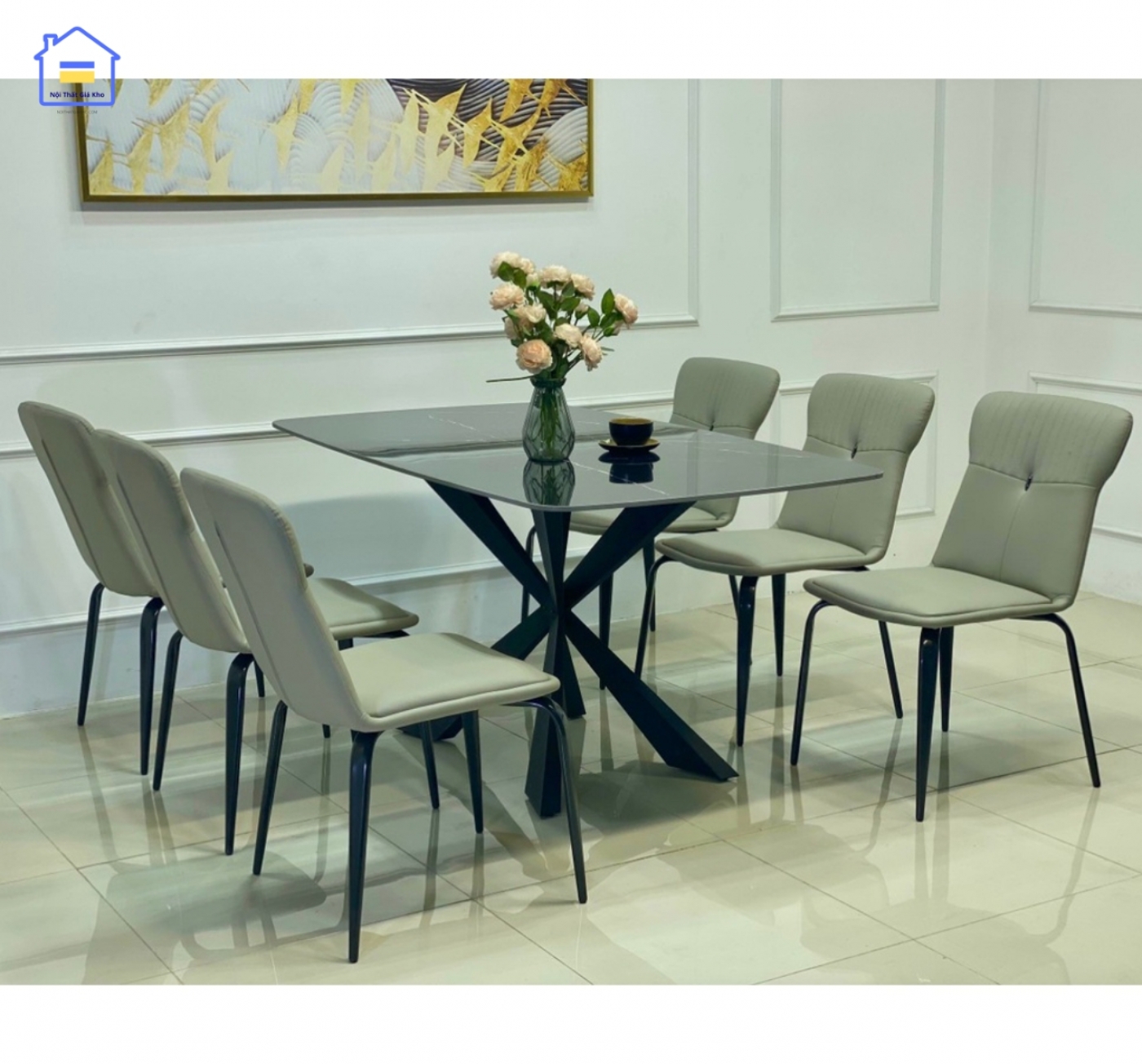 Bàn ăn mặt đá Ceramic kèm 6 ghế Ducan