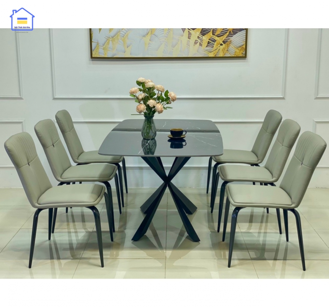 Bàn ăn mặt đá Ceramic kèm 6 ghế Ducan