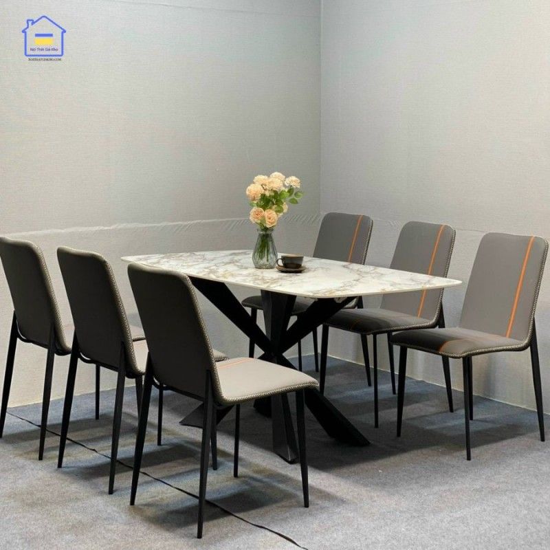 Bàn ăn mặt đá Ceramic kết hợp 6 ghế Vertical