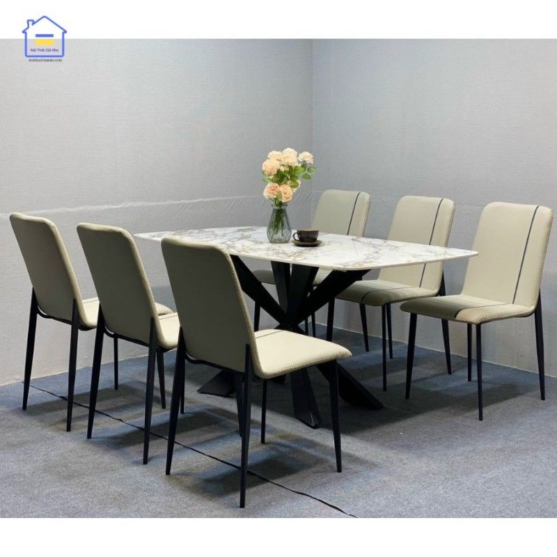 Bàn ăn mặt đá Ceramic kết hợp 6 ghế Vertical