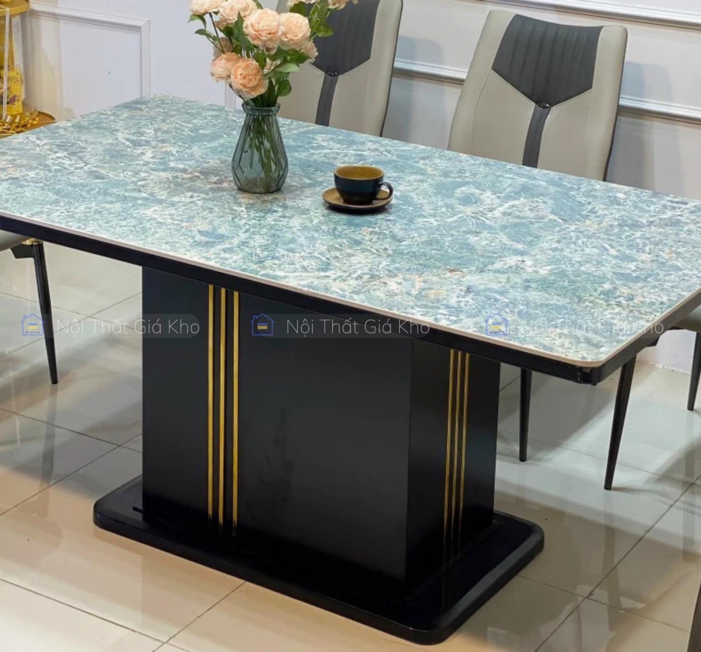 Bàn ăn mặt đá Ceramic nhập khẩu 1m6