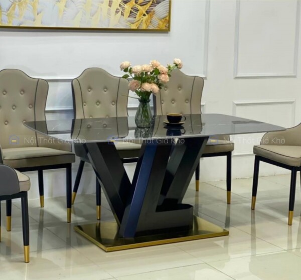 Bàn ăn mặt đá chân LV nhập khẩu