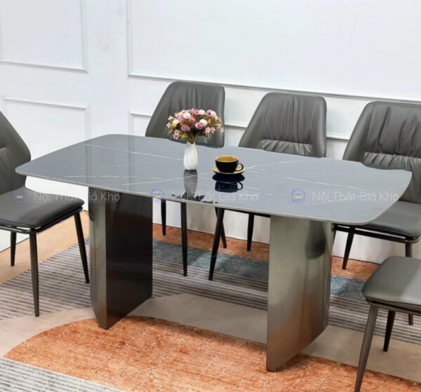 Bàn ăn mặt đá chân ống đôi