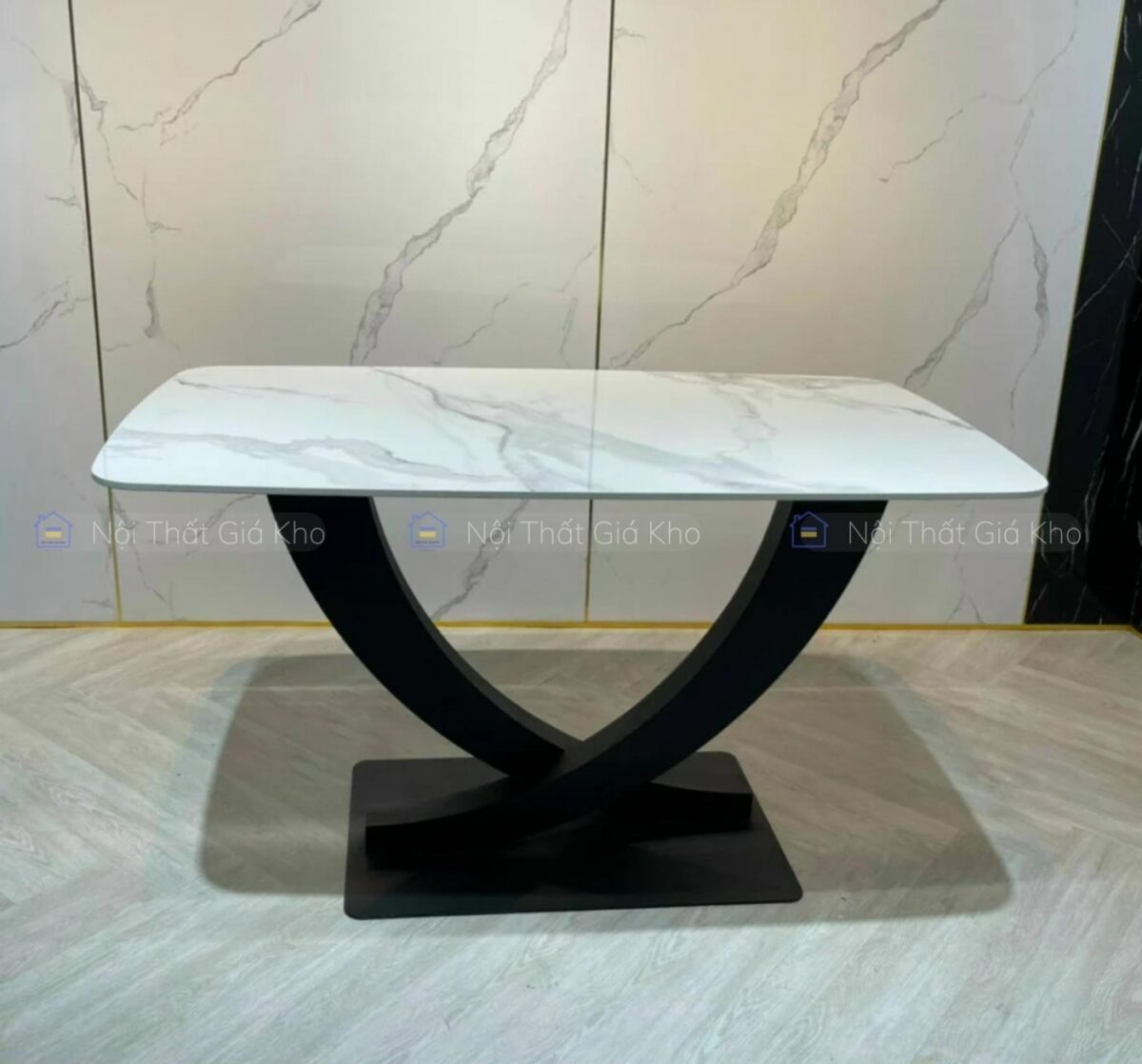 Bàn ăn mặt đá chân sắt chữ U