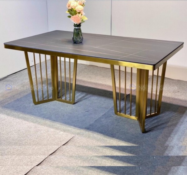 Bàn ăn mặt đá phiến Ceramic nhám cao cấp mạ vàng PVD