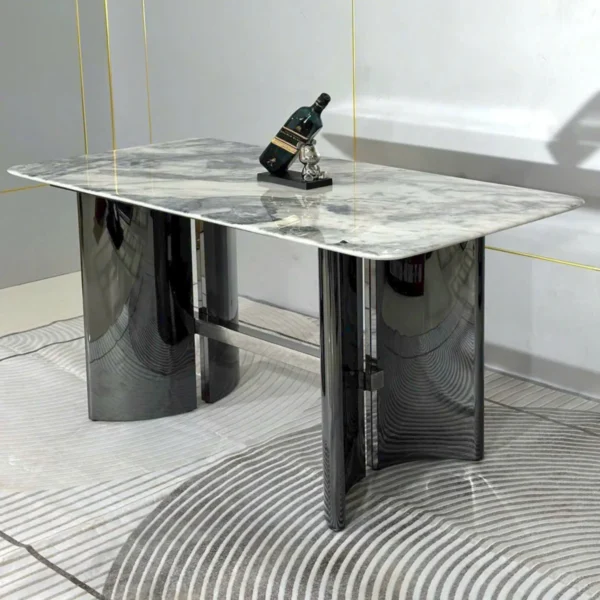 Bàn ăn mặt đá vi tinh thể chân inox BAK40