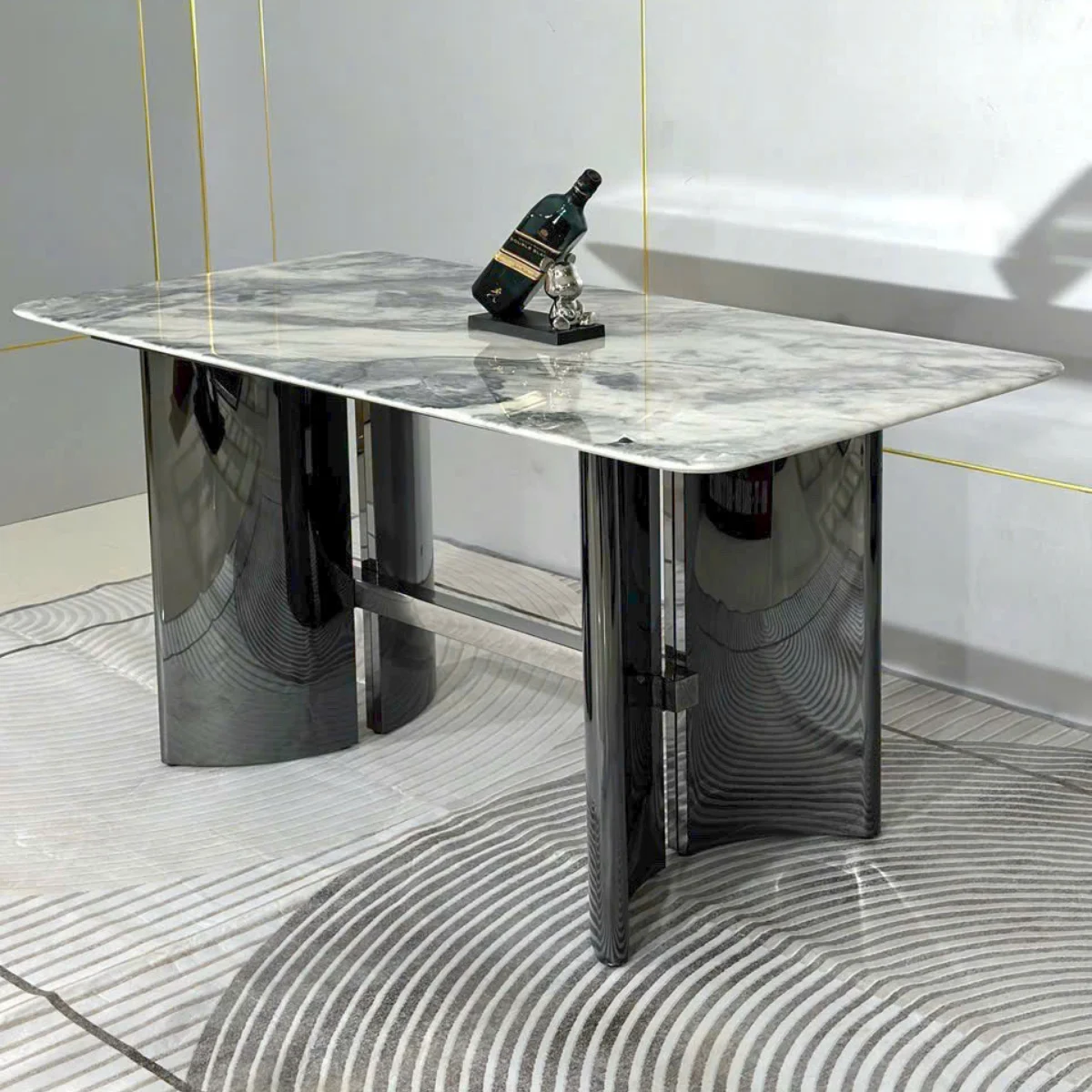 Bàn ăn mặt đá vi tinh thể chân inox BAK40
