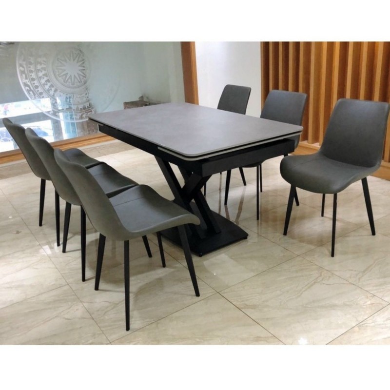 Bàn ăn thông minh nhập khẩu mặt đá Ceramic kéo dài kèm ghế Nelson