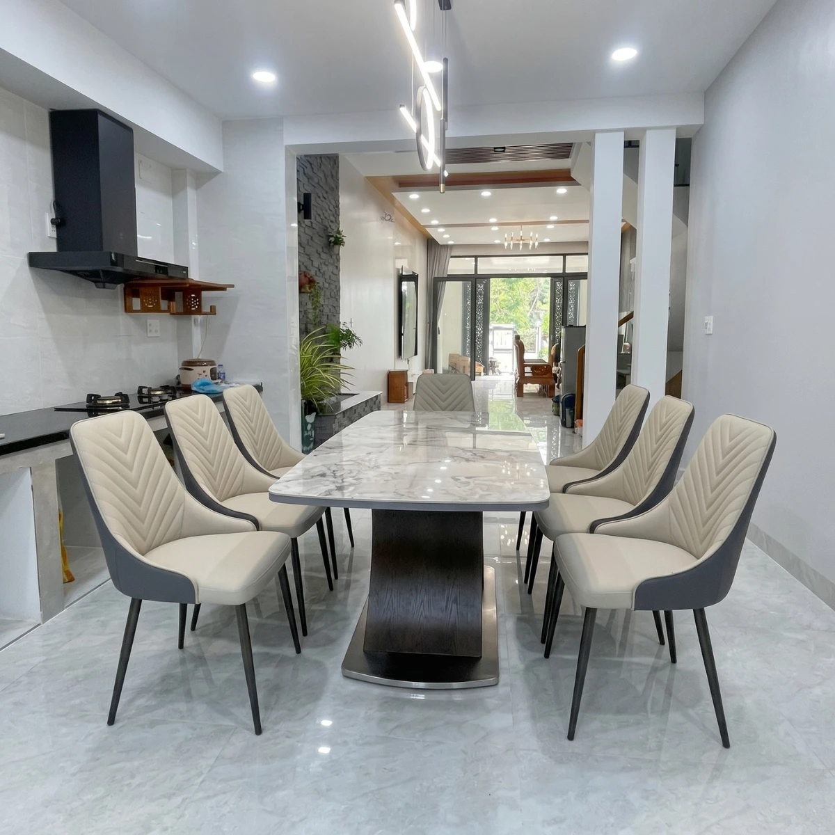 Bàn ăn thông minh đá Ceramic kéo dài 2 đầu kèm ghế Spine
