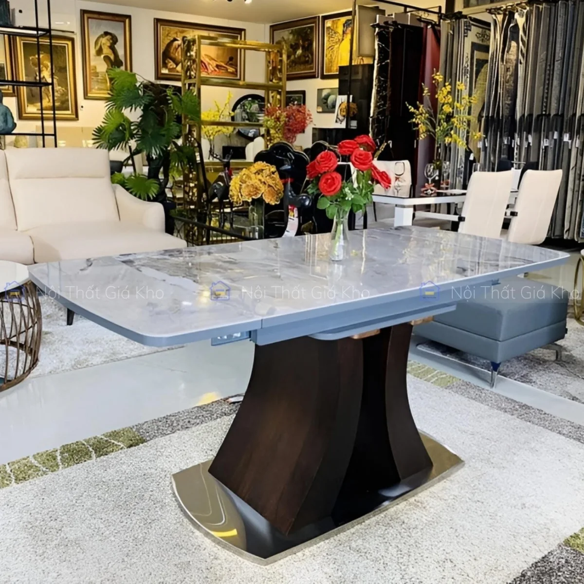 Bàn ăn thông minh đá Ceramic kéo dài 2 đầu kèm ghế Spine