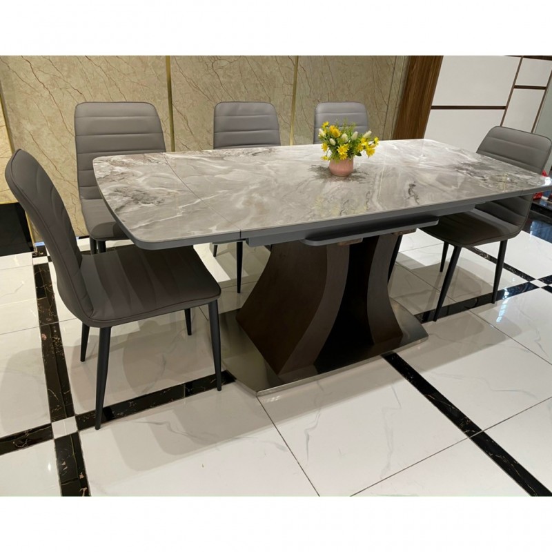 Bàn ăn thông minh mặt đá Ceramic bóng kéo dài 1m7 kết hợp ghế Nate