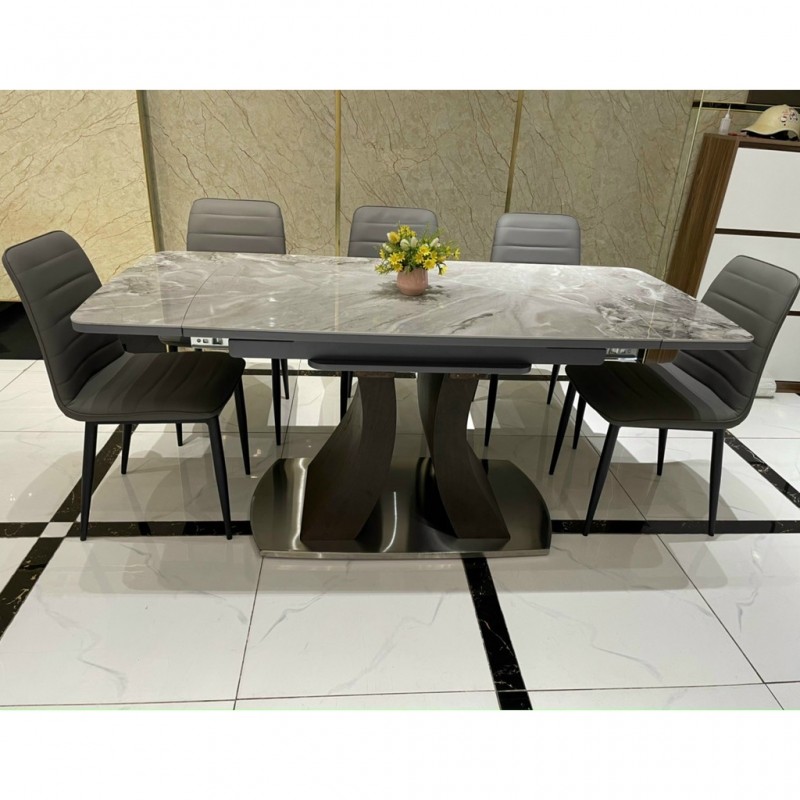Bàn ăn thông minh mặt đá Ceramic bóng kéo dài 1m7 kết hợp ghế Nate