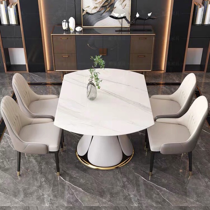 Bàn ăn thông minh mặt đá Ceramic bóng kèm ghế Monet có tay