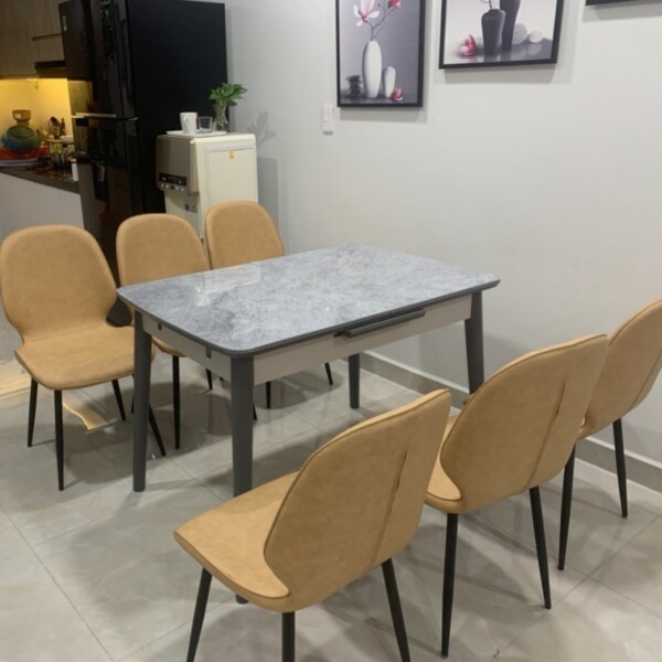 Bàn ăn thông minh mặt đá Ceramic kéo dài kèm ghế Nordic