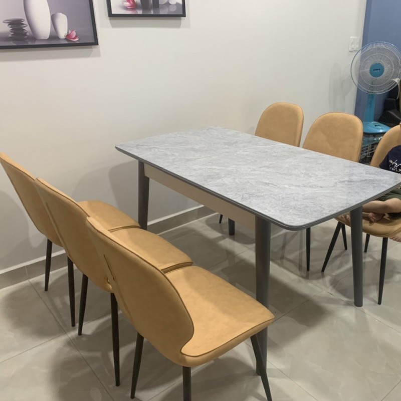 Bàn ăn thông minh mặt đá Ceramic kéo dài kèm ghế Nordic