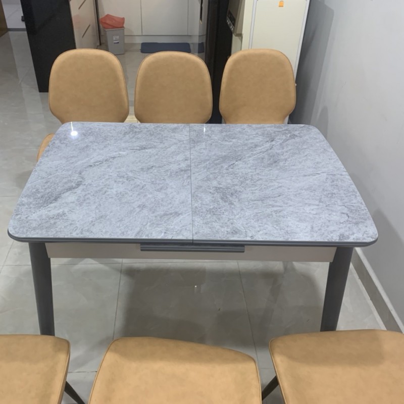 Bàn ăn thông minh mặt đá Ceramic kéo dài kèm ghế Nordic