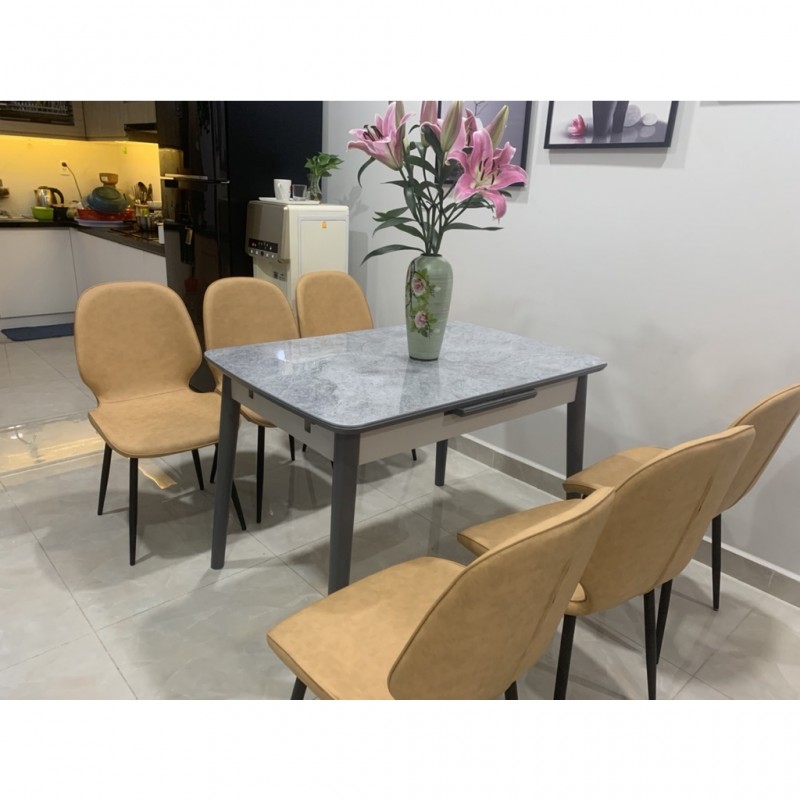 Bàn ăn thông minh mặt đá Ceramic kéo dài kèm ghế Nordic